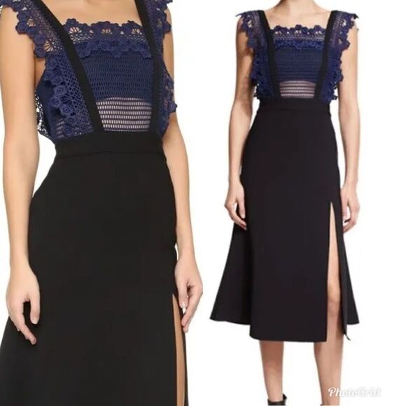 Revolve Self-Portrait Angelique Frilled Split Front Sculptured Midi Dress - Picture 2 of 13